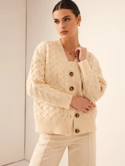 COMMENSE Elegant V-Neck Ribbed Cable Cardigan* Cardigans|Sweaters & Cardigans