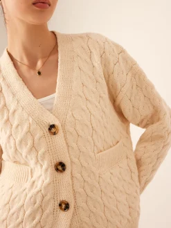 COMMENSE Elegant V-Neck Ribbed Cable Cardigan* Cardigans|Sweaters & Cardigans