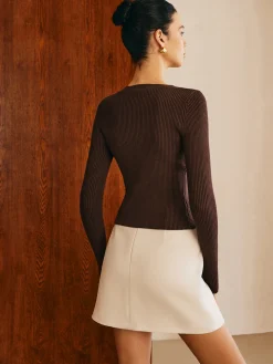 COMMENSE Elegant Wave Trim Slim Knit Top* Sweater Tops|Sweaters & Cardigans