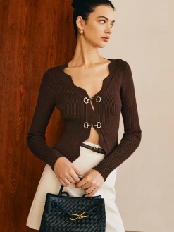 COMMENSE Elegant Wave Trim Slim Knit Top* Sweater Tops|Sweaters & Cardigans