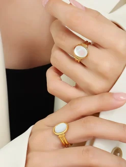 COMMENSE Elegant White Sea Shells Ring* Rings & Bracelets|Accessories