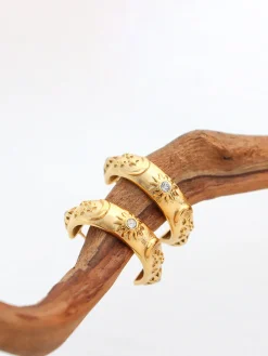 COMMENSE Embossed Pattern Zircon Hoop Earrings* Earrings|Accessories