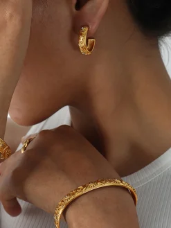 COMMENSE Embossed Pattern Zircon Hoop Earrings* Earrings|Accessories
