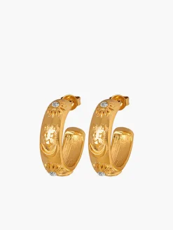 COMMENSE Embossed Pattern Zircon Hoop Earrings* Earrings|Accessories