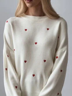 COMMENSE Embroidered Heart Oversized Knit Sweater* Sweater Tops|Sweaters & Cardigans