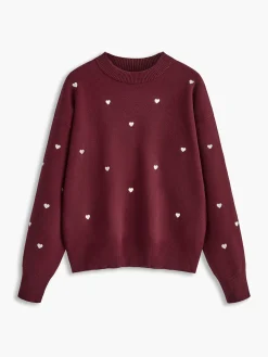 COMMENSE Embroidered Heart Oversized Knit Sweater* Sweater Tops|Sweaters & Cardigans