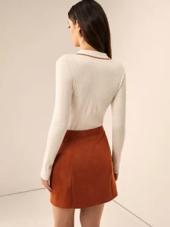 COMMENSE Embroidered Trim Button Lapel Knit Top* Sweater Tops|Sweaters & Cardigans