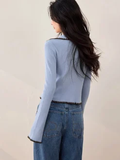 COMMENSE Embroidered Trim Lapel Cardigan* Cardigans|Sweaters & Cardigans