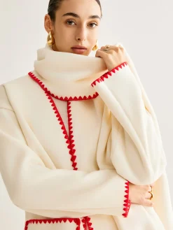 COMMENSE Embroidered Trim Tweed Coat With Scarf* Outerwear|Coats