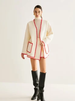 COMMENSE Embroidered Trim Tweed Coat With Scarf* Outerwear|Coats