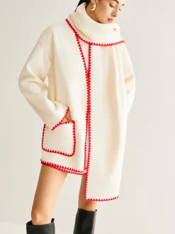 COMMENSE Embroidered Trim Tweed Coat With Scarf* Outerwear|Coats