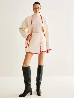 COMMENSE Embroidered Trim Tweed Coat With Scarf* Outerwear|Coats