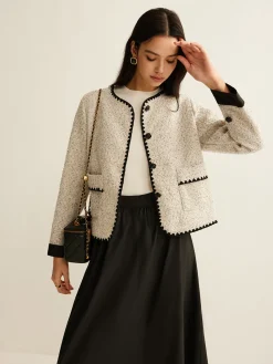 COMMENSE Embroidered Trim Tweed Short Jacket* Outerwear|Jackets
