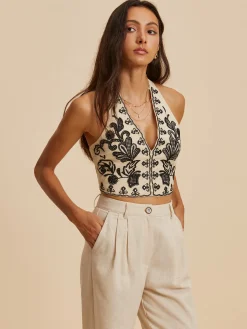 COMMENSE Embroidery Print V-Neck Tank Top* Tank Tops & Camis|Tops