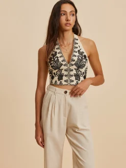 COMMENSE Embroidery Print V-Neck Tank Top* Tank Tops & Camis|Tops
