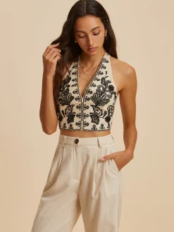 COMMENSE Embroidery Print V-Neck Tank Top* Tank Tops & Camis|Tops