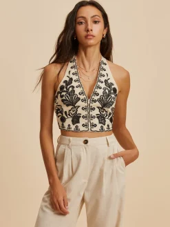 COMMENSE Embroidery Print V-Neck Tank Top* Tank Tops & Camis|Tops
