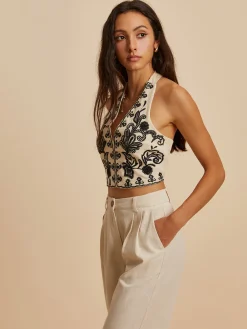 COMMENSE Embroidery Print V-Neck Tank Top* Tank Tops & Camis|Tops
