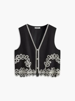 COMMENSE Embroidery Sleeveless Zipper Skirt Set* Skirt Sets|Long Sleeve Sets