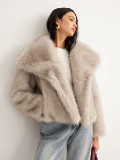 COMMENSE Faux Fur Button Wool Coat* Outerwear|Coats