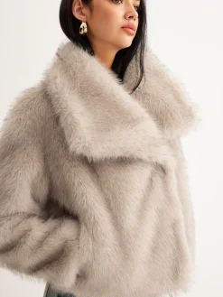 COMMENSE Faux Fur Button Wool Coat* Outerwear|Coats