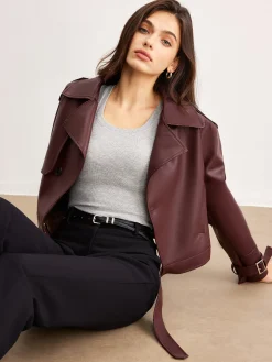 COMMENSE Faux Leather Belted Short Jacket* Outerwear|Jackets