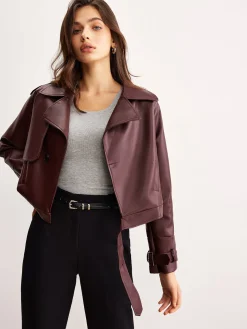 COMMENSE Faux Leather Belted Short Jacket* Outerwear|Jackets