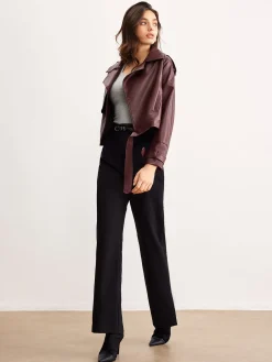 COMMENSE Faux Leather Belted Short Jacket* Outerwear|Jackets