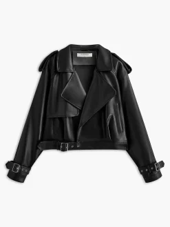 COMMENSE Faux Leather Buckle-Belted Jacket* Outerwear|Jackets