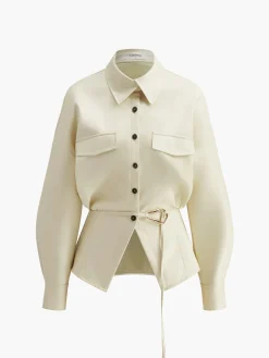 COMMENSE Faux Leather Button Polo Shirt Without Belt* Blouses & Shirts|Tops