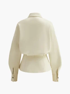 COMMENSE Faux Leather Button Polo Shirt Without Belt* Blouses & Shirts|Tops