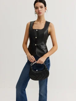 COMMENSE Faux Leather Button Vest* Outerwear|Vests
