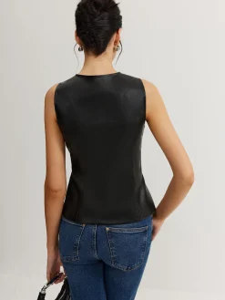 COMMENSE Faux Leather Button Vest* Outerwear|Vests