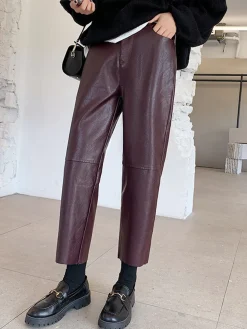 COMMENSE Faux Leather Cropped Pants* Pants|Bottoms