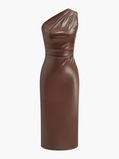 COMMENSE Faux Leather One-Shoulder Zipper Tank Dress* Dresses