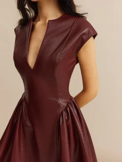 COMMENSE Faux Leather Panel Pleated Dress* Casual Dresses|Work Dresses