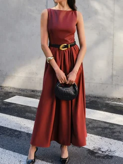 COMMENSE Faux Leather Panel Tank Dress Without Belt* Casual Dresses|Cocktail & Party Dresses
