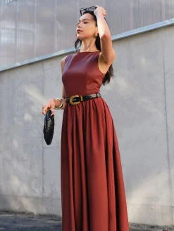 COMMENSE Faux Leather Panel Tank Dress Without Belt* Casual Dresses|Cocktail & Party Dresses
