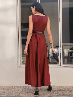 COMMENSE Faux Leather Panel Tank Dress Without Belt* Casual Dresses|Cocktail & Party Dresses