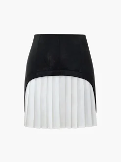 COMMENSE Faux Leather Patchwork Pleated Mini Skirt* Skirts|Bottoms