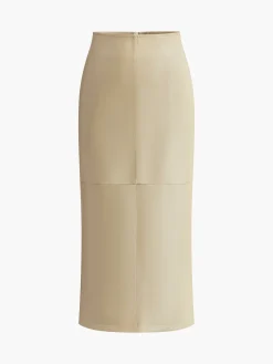 COMMENSE Faux Leather Piping Sit Midi Skirt* Skirts|Bottoms