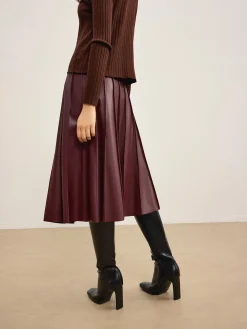 COMMENSE Faux Leather Pleated Midi Skirt* Skirts|Bottoms