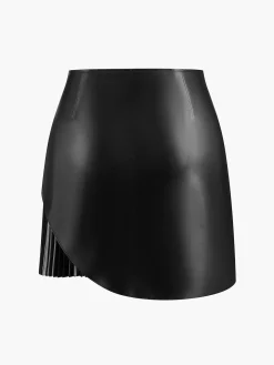 COMMENSE Faux Leather Pleated Panel Skirt* Skirts|Bottoms