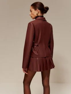 COMMENSE Faux Leather Pleated Skirt Set* Skirt Sets|Long Sleeve Sets