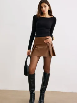 COMMENSE Faux Leather Pleated Skirt With Belt* Skirts|Bottoms