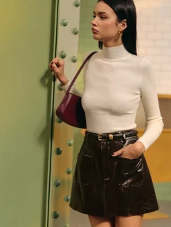 COMMENSE Faux Leather Pockets Skirt Without Belt* Skirts|Bottoms