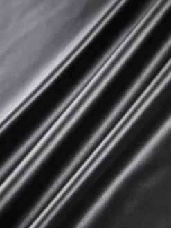 COMMENSE Faux Leather Ruched Slit Midi Skirt* Skirts|Bottoms