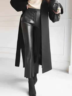 COMMENSE Faux Leather Skinny Cropped Pants* Pants|Bottoms