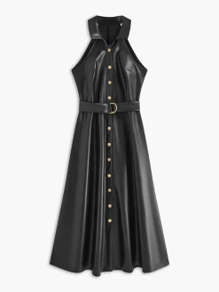 COMMENSE Faux Leather Sleeveless Belted Dress* Dresses