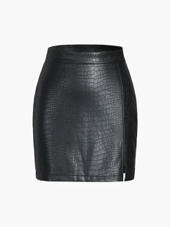 COMMENSE Faux Leather Textured Mini Skirt* Skirts|Bottoms
